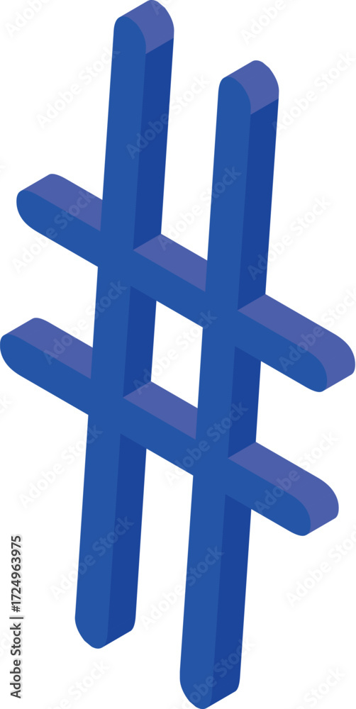 Fototapeta premium Blue hashtag symbol floating in isometric view, representing social media trends and online communication