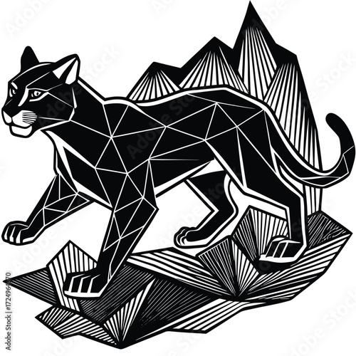 Low poly American jaguar walking in rainforest geometric illustration
