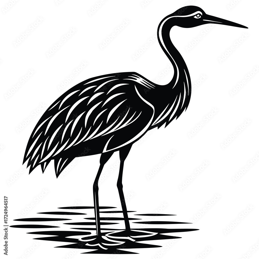 Obraz premium Low poly crane standing in water with reflection