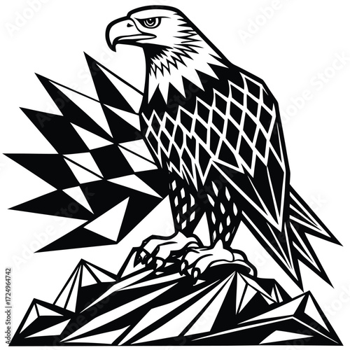 Low poly American eagle with wings spread isolated on dark background
