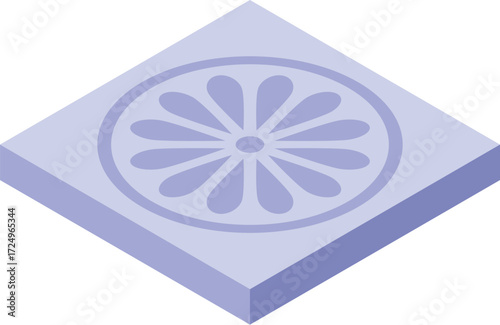 Isometric square ventilation grille with rotating fan blades pushing air