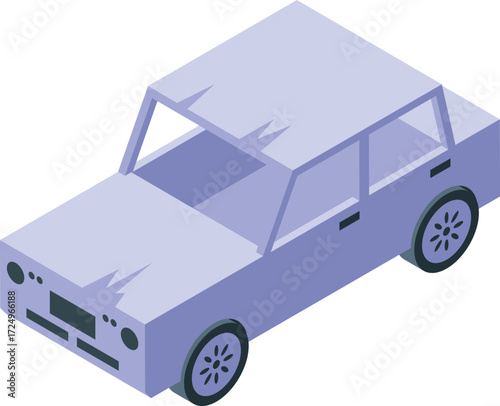 Isometric projection of a light purple generic sedan car, symbolizing automotive industry and transportation