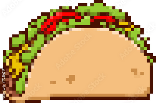 Pixel art taco isolated on white background. Vector illustration
