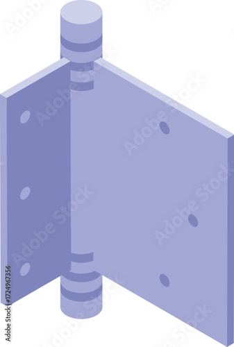 Metal hinge joining two plates viewed isometrically, ideal for construction and diy projects