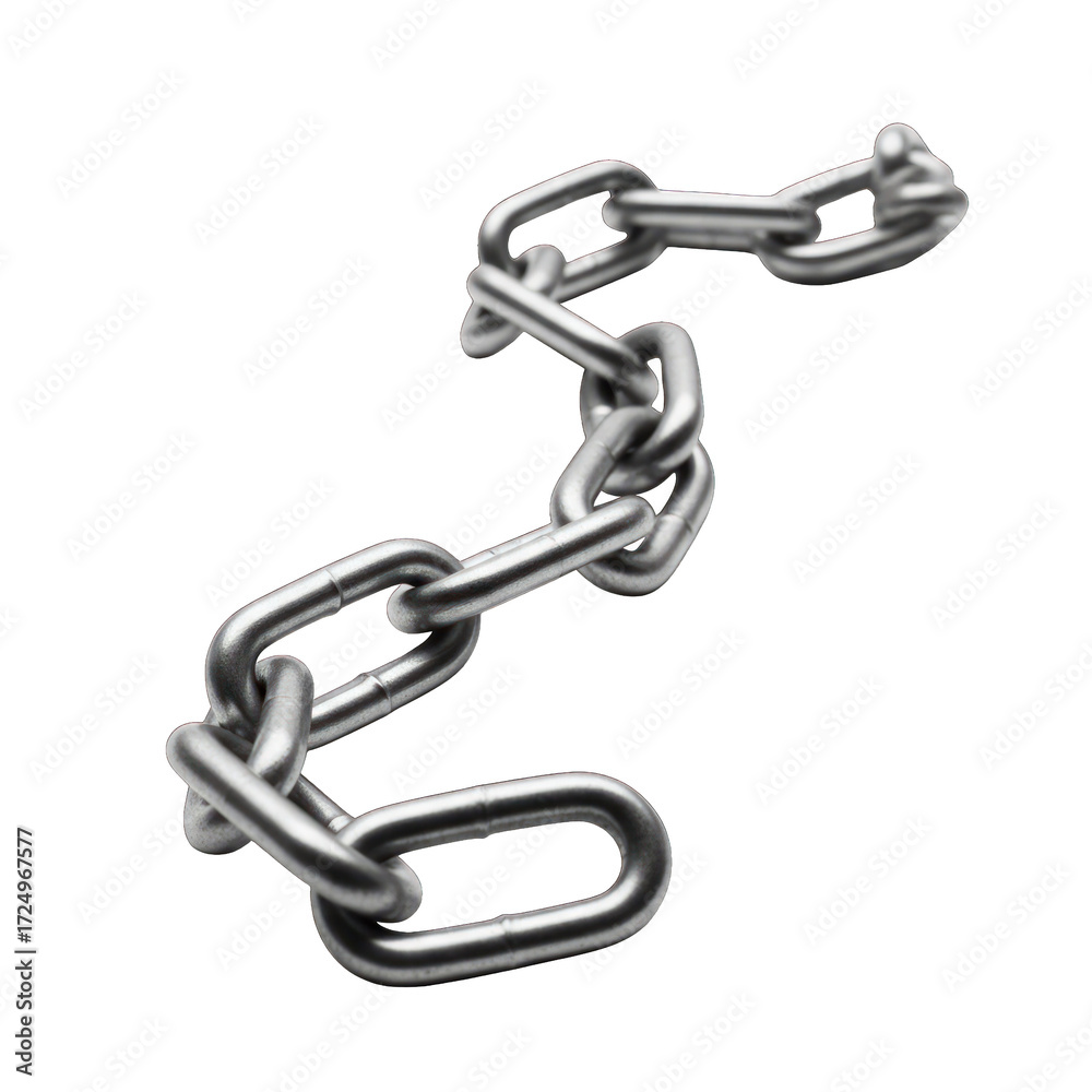 Fototapeta premium Metallic chain curves across a black backdrop, links reflecting the light