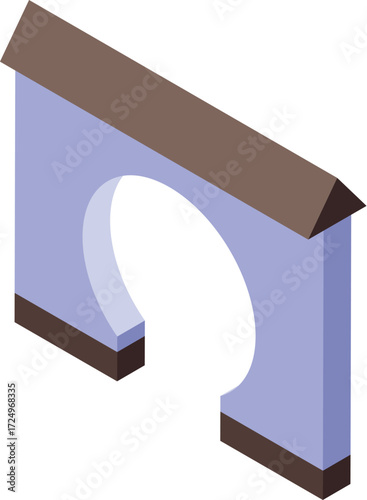 Isometric archway creates a circular passage through a wall, forming a gateway