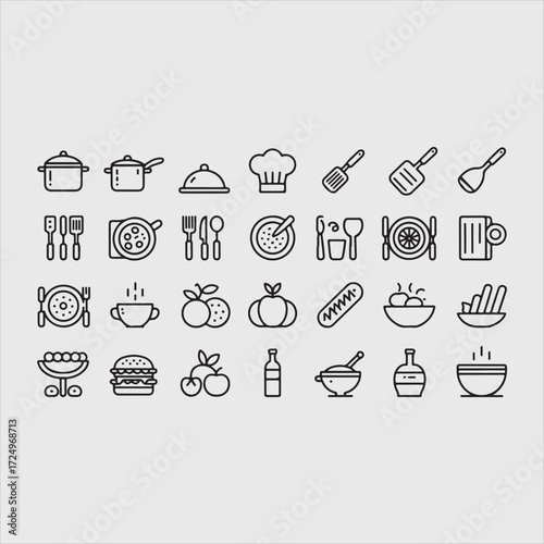 Collection of black outline food and kitchen icons 3