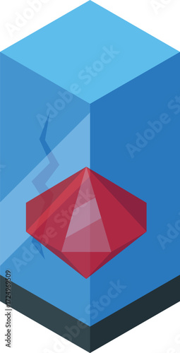 Ethereum mining concept with cryptocurrency breaking through glass cube, illustrating the power and potential of digital currency