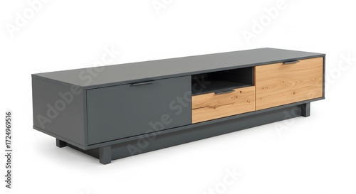 Modern grey and light wood tv stand