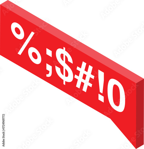 Red speech bubble with censored vulgarity in the form of alphanumeric characters, suitable for themes of censorship, freedom of speech, and online communication
