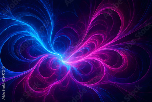 Abstract purple fractal background with glowing lines and a futuristic wave design