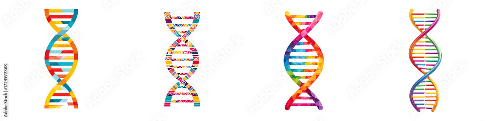 Fototapeta premium Colorful DNA Helix Illustrations Set on White. Science, Biology, and Medicine Concept.
