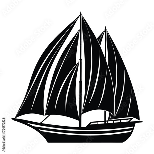 Black and White Sailing Ship Illustration Nautical Vessel Clipart Graphic on White Background