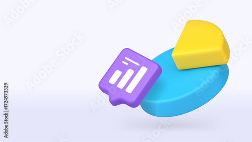 Vibrant 3D icon featuring statistical graphs symbolizing financial growth, business analysis, and visual data presentation in modern design. 3d realistic icon copy space banner vector illustration