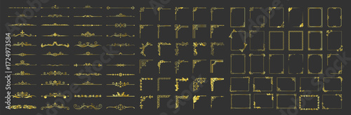 Vintage decorative frames and dividers set. Ornamental corners, borders and flourish design elements for wedding invitations and banners