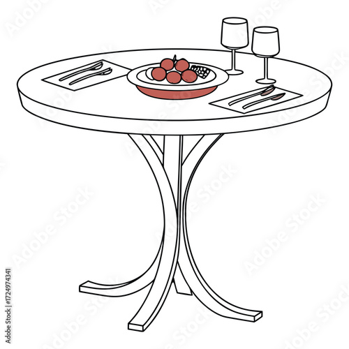 Elegant Dining Table Setting Illustration Perfect for Restaurants and Home Decor on White Background
