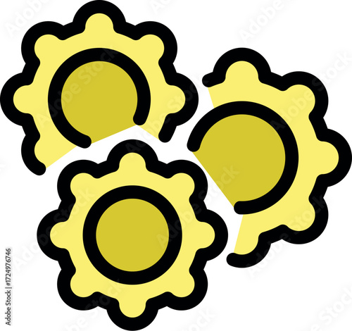 Three yellow gears interlock and rotate, representing a concept of seamless integration, effective collaboration, and smooth operational processes