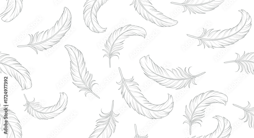 Fototapeta premium A delicate pattern of falling feathers creates a whimsical and ethereal background for creative projects.