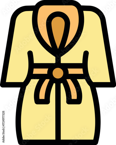 Comfortable yellow bathrobe featuring a shawl collar, belt, and buckle, perfect for relaxing at home