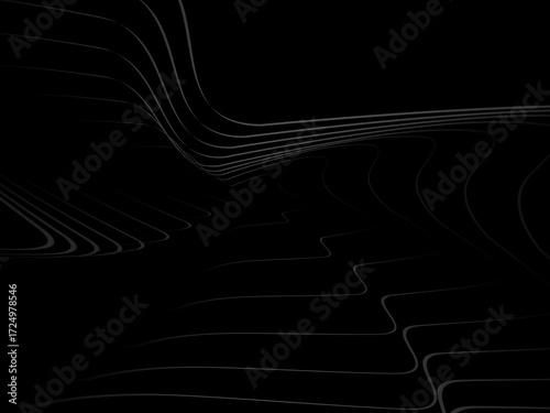 Gradient black tangled thread background. Abstract pen stroke vector illustration, on black background. Hand drawn tangled doodle. Vector illustration isolated on black background.