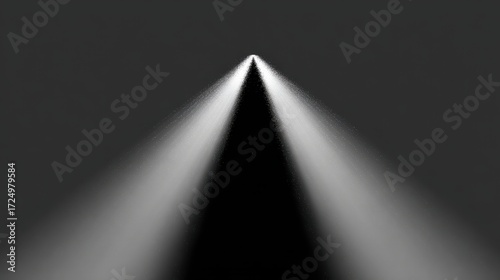 Abstract representation of light emanating from a central point, creating a pyramid shape against a dark background, symbolizing focus and intensity in a minimalist style