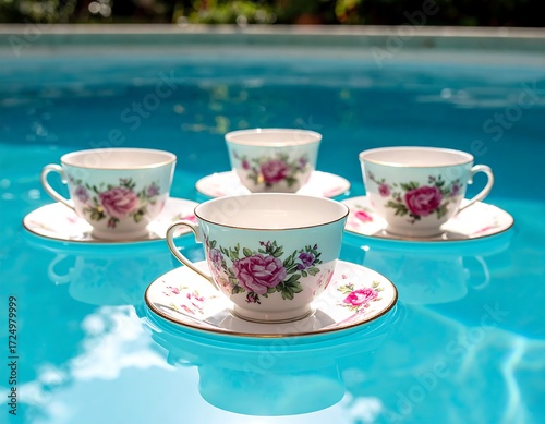 Teacups floating on a pool