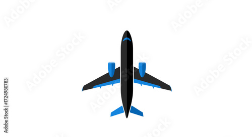 Blue and Black Jet Plane Top View Illustration