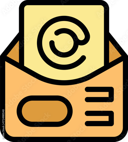 Envelope containing copyright content letter, symbolizing intellectual property protection in digital communication