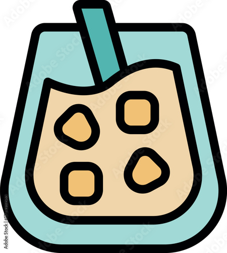 Refreshing boba tea served in a glass cup with ice cubes, ready to be enjoyed through a straw