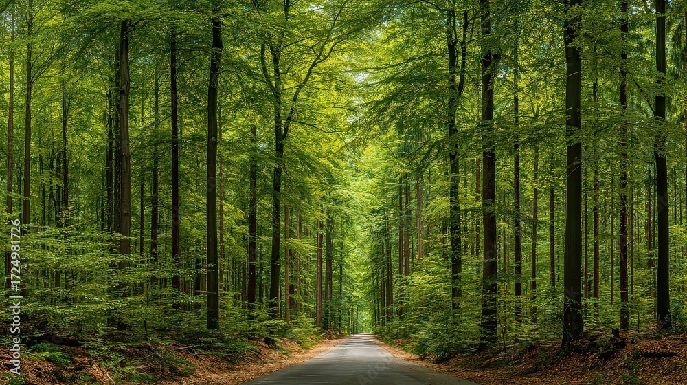 Obraz premium Forest Road Through Lush Green Trees