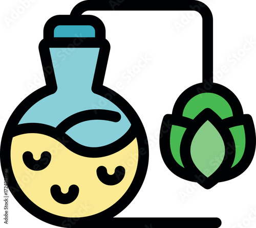 Chemical reaction transforming hop into beer in a laboratory flask, brewing process concept