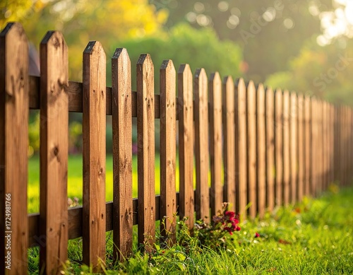 Wooden Fence in a Sunny Garden
