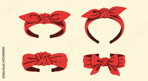 Stylish red fabric headbands with cute bows perfect for various hairstyles.