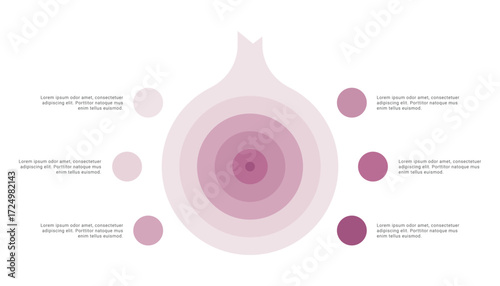 Onion diagram infographic with 6 points or stack