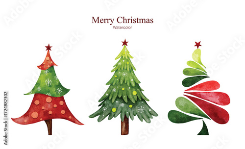 Set of three watercolor Christmas trees