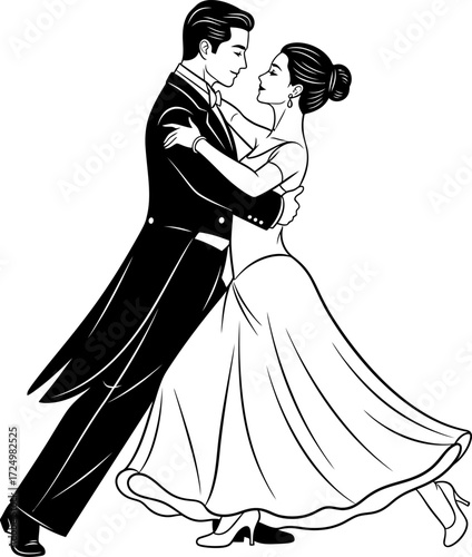 silhouette of a couple, Silhouette of a couple dancing the tango, Couple dancing tango elegant black silhouette vector