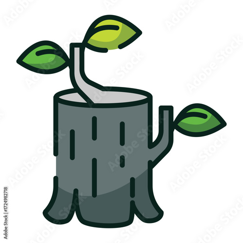 Stylized illustration of a tree stump with new growth