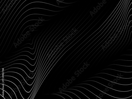 Gradient black tangled thread background. Abstract pen stroke vector illustration, on black background. Hand drawn tangled doodle. Vector illustration isolated on black background.