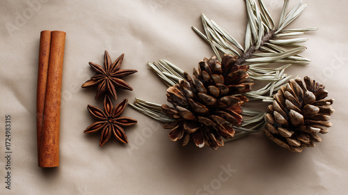 christmas still life with pine cones