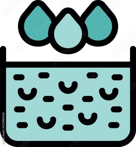 Three water droplets falling into container filled with bacteria, representing contamination or sterilization