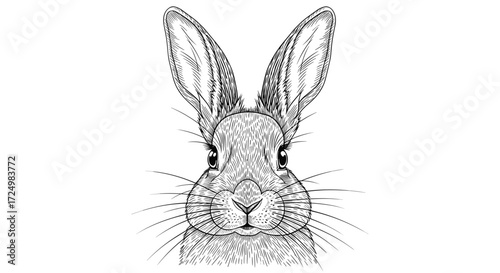 Detailed sketch of a rabbit's face with large ears and whiskers.