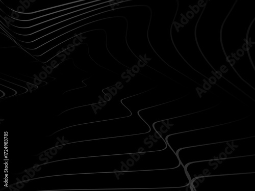 Gradient black tangled thread background. Abstract pen stroke vector illustration, on black background. Hand drawn tangled doodle. Vector illustration isolated on black background.