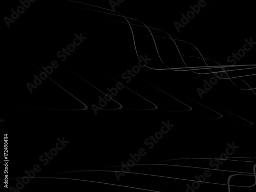 Gradient black tangled thread background. Abstract pen stroke vector illustration, on black background. Hand drawn tangled doodle. Vector illustration isolated on black background.
