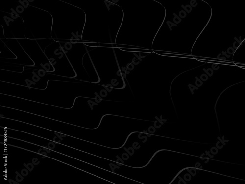 Gradient black tangled thread background. Abstract pen stroke vector illustration, on black background. Hand drawn tangled doodle. Vector illustration isolated on black background.