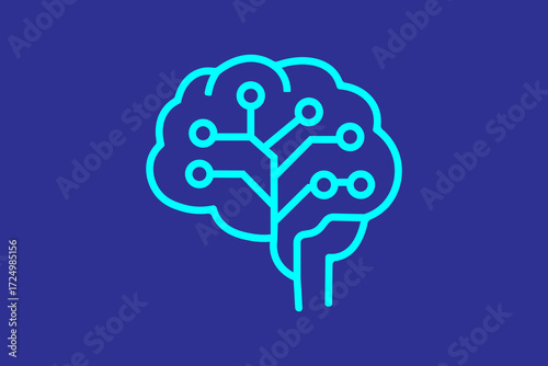Brain with Circuits Icon. machine learning. suitable for websites, applications, user interfaces, printables, etc. line icon style, dark blue color combination. simple editable vector design