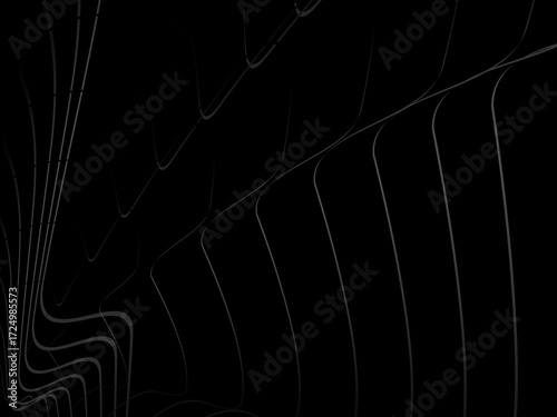 Gradient black tangled thread background. Abstract pen stroke vector illustration, on black background. Hand drawn tangled doodle. Vector illustration isolated on black background.