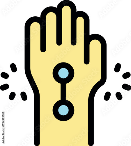 Human hand with technological implant generating energy, symbolizing innovation in bioengineering and human augmentation