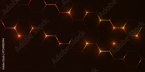 Abstract gold hexagon background with modern pattern, realistic vector bg with honeycomb for medicine, science, technology, bio.