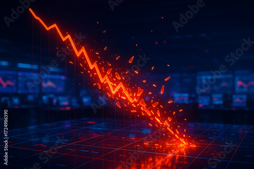 Graph crash hologram financial loss stock market digital chart red line technology dramatic crisis business