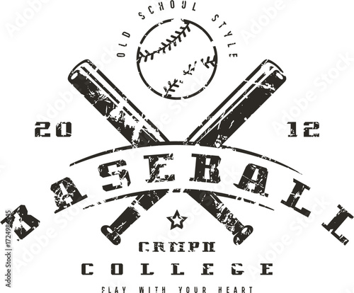 Distressed Old School College Baseball Emblem logo Art Illustration transparent editable vector for t-shirt mug wall stickers wallpaper sticker design multipurpose use in high definition format